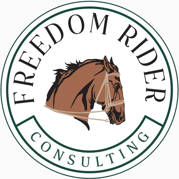 Creare emblemă circulară vintage Freedom Rider Consulting realizată de FloBold.