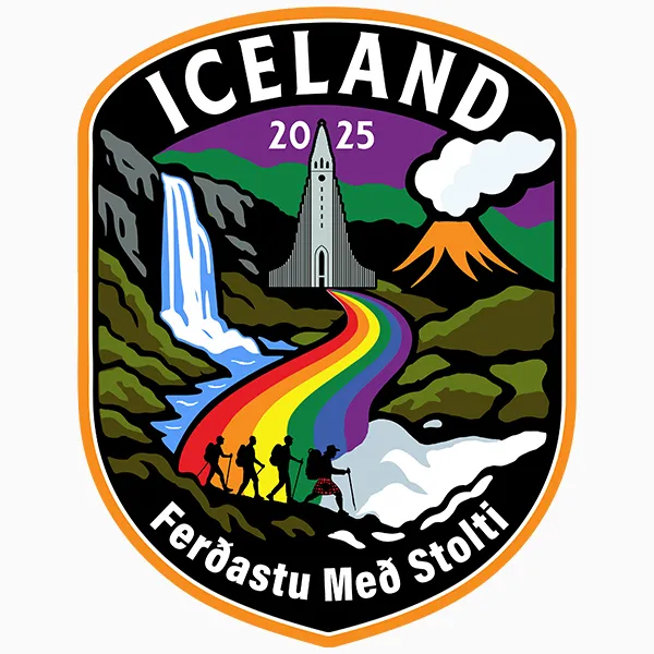 Design emblemă tip patch de călătorie și aventură Iceland realizat de FloBold.