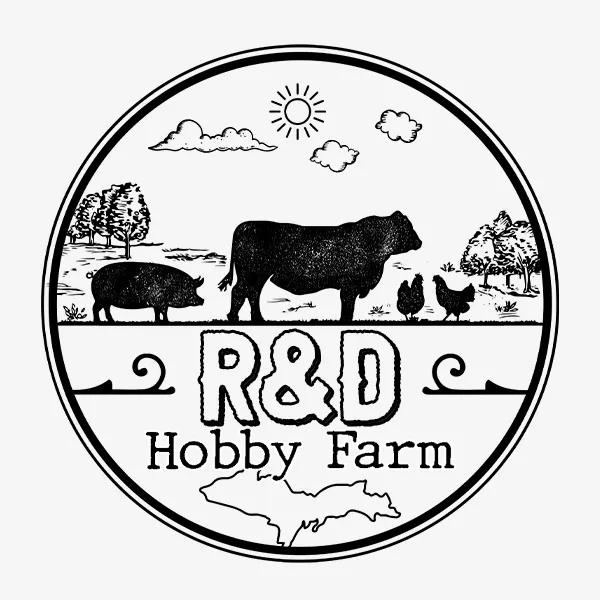 Design logo tip insignă retro R&D Hobby Farm realizat de FloBold.