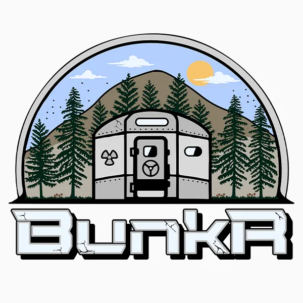 Design insignă stil outdoor și ilustrație retro Bunkr realizat de FloBold.