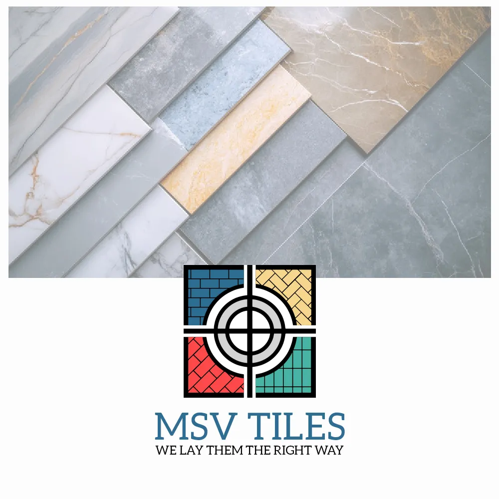 Logo MSV Tiles cu emblemă geometrică de pavaj și textul We Lay Them The Right Way.