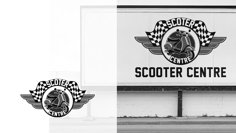 Creare logo cu aripi vintage pentru Scooter Centre realizat de FloBold.