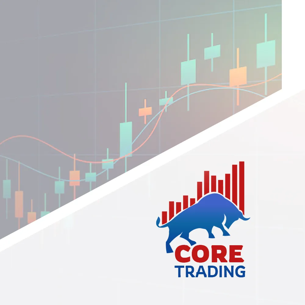 Logo Core Trading cu taur albastru și grafic bursier ascendent.