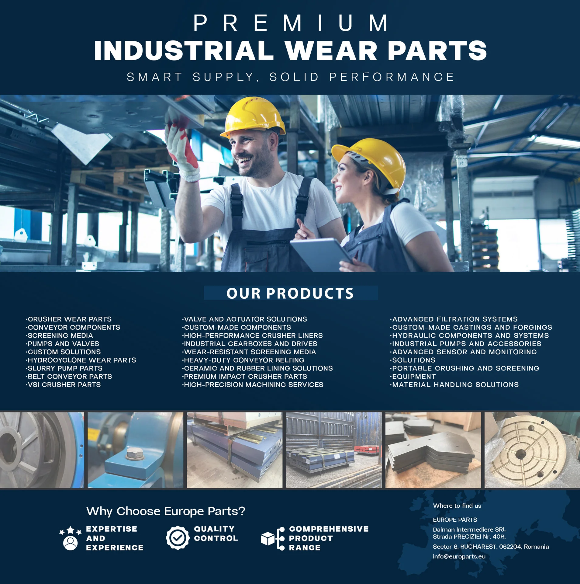 Design catalog industrial si brosura prezentare Europe Parts realizat de FloBold