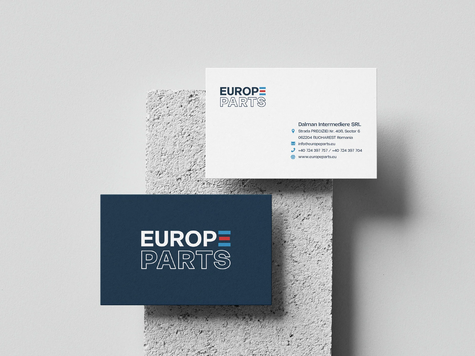 Design carti de vizita si papetarie corporate Europe Parts realizat de FloBold