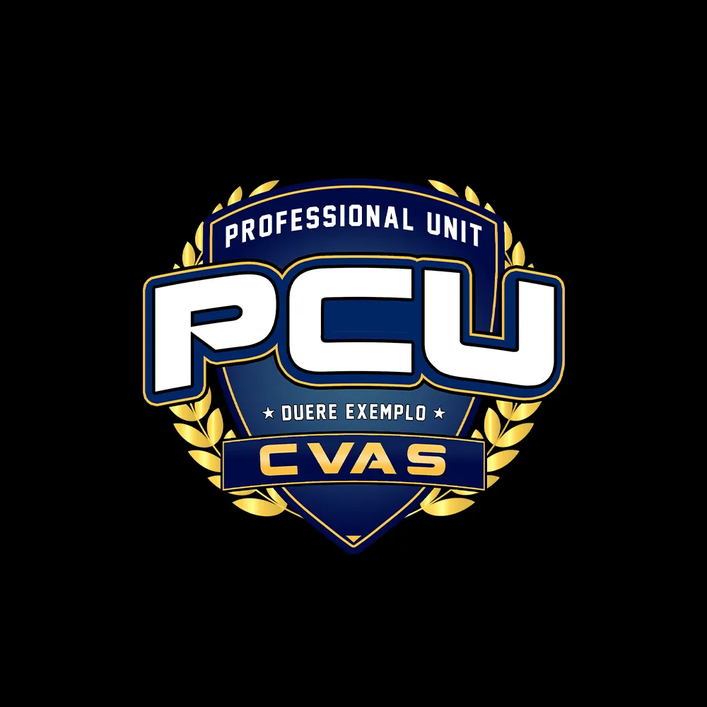 Logo PCU CVAS emblemă academie, club sportiv sau asociație.