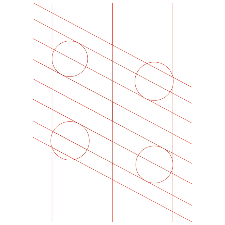 Schiță tehnică de construcție pentru logo cu litera S în perspectivă izometrică pe fundal negru.