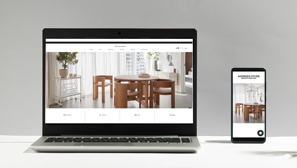 Mockup de laptop și telefon pentru un magazin online de mobilier de lux realizat de flobold.