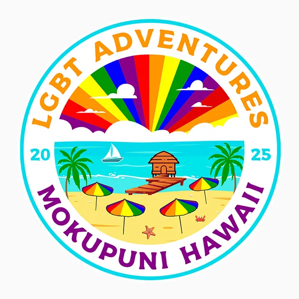 Creare emblemă circulară retro LGBT Adventures Mokupuni Hawaii realizată de FloBold.