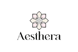 Design de logo elegant cu emblemă florală realizat de flobold pentru brandul de estetică și înfrumusețare Aesthera.