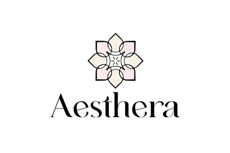 Design de logo elegant cu emblemă florală realizat de flobold pentru brandul de estetică și înfrumusețare Aesthera.