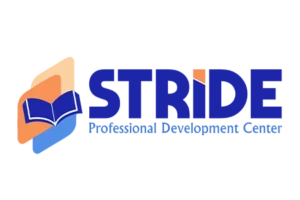 Design de logo STRIDE Professional Development Center cu simbol de carte deschisă, realizat de agenția flobold.
