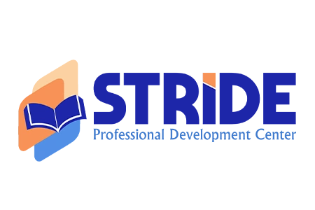 Design de logo STRIDE Professional Development Center cu simbol de carte deschisă, realizat de agenția flobold.