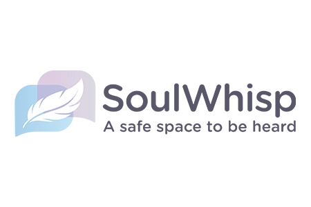 Design de logo SoulWhisp cu o emblemă în formă de pană, realizat de flobold pentru un cabinet de psihologie sau terapie.