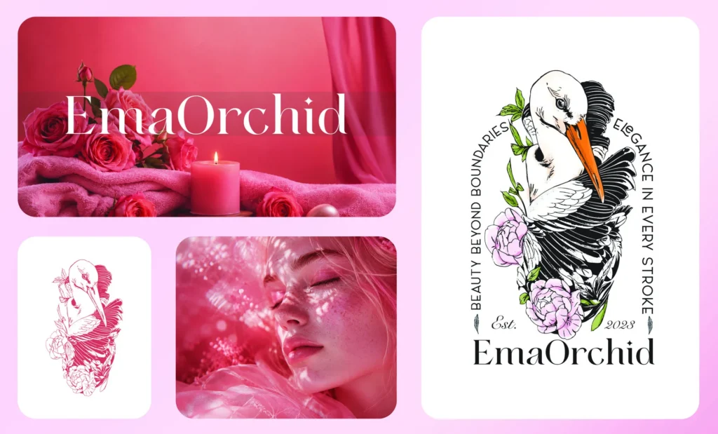 Manual de identitate vizuala si moodboard complet EmaOrchid realizat de FloBold. types of brands