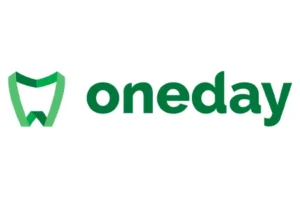 Design de logo minimalist realizat de flobold pentru clinica stomatologică oneday, cu o pictogramă în formă de dinte verde.