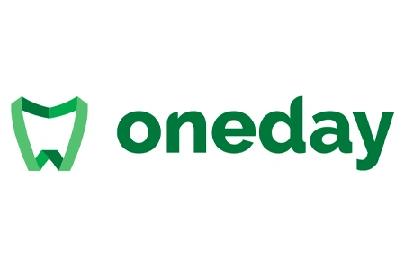 Design de logo minimalist realizat de flobold pentru clinica stomatologică oneday, cu o pictogramă în formă de dinte verde.