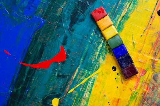 Colorful abstract painting with rainbow squares and dynamic textures for modern art enthusiasts.