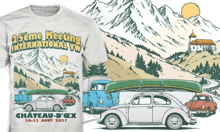 FloBold Studio - Vintage Volkswagen car meeting t-shirt design illustration