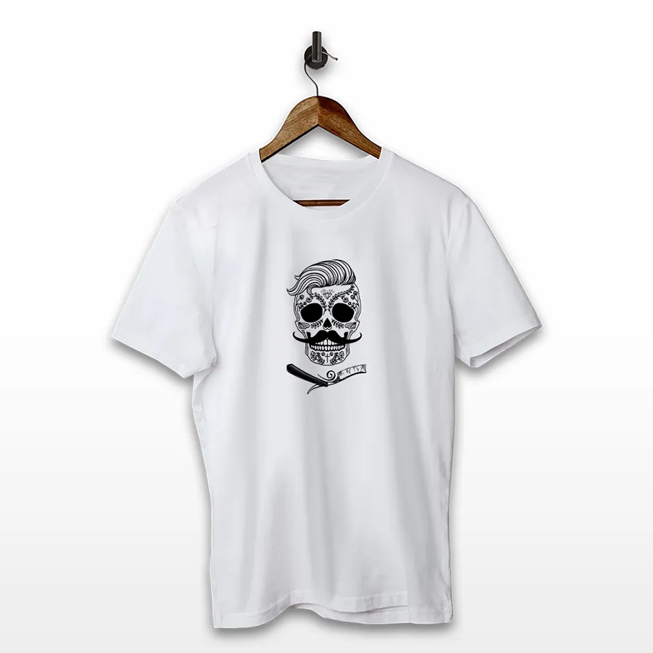 FloBold Studio - Barber shop skull vector illustration t-shirt design
