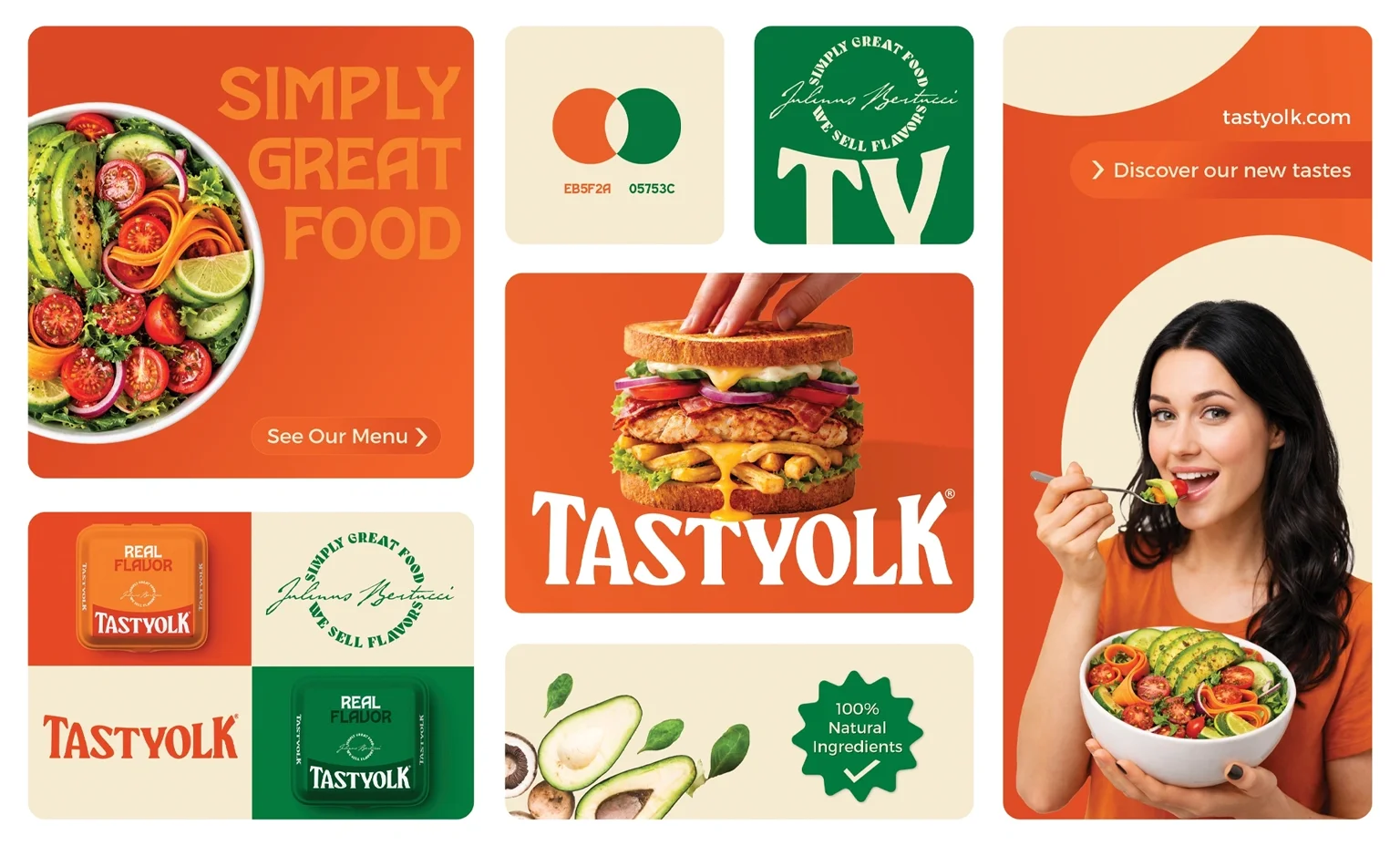 Proiect de branding HoReCa si identitate vizuala pentru Tastyolk creat de agentia FloBold. prețuri servicii branding.