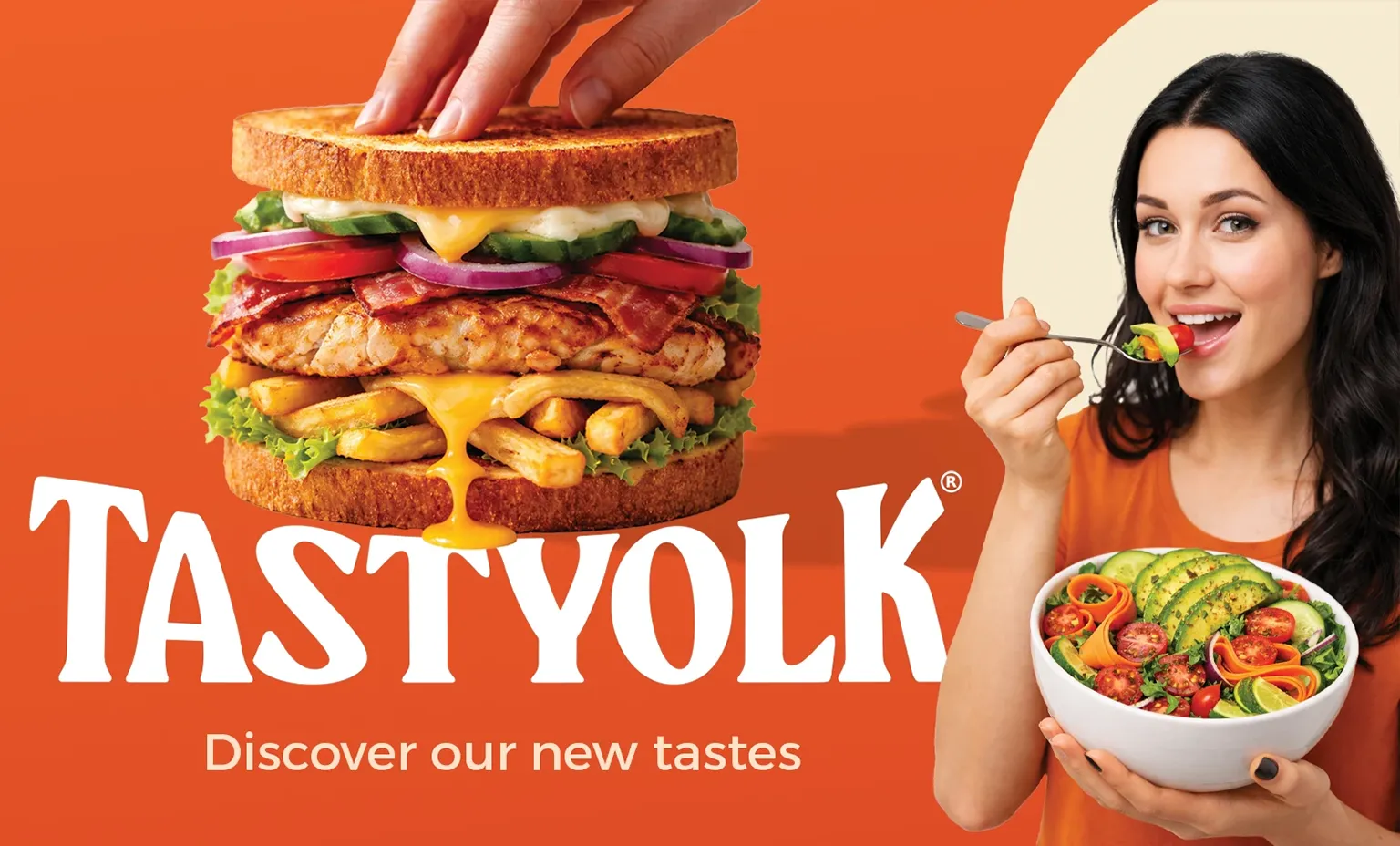 Concept de banner publicitar si grafica pentru retele sociale Tastyolk creat de FloBold. Food brand identity. branding services pricing.
