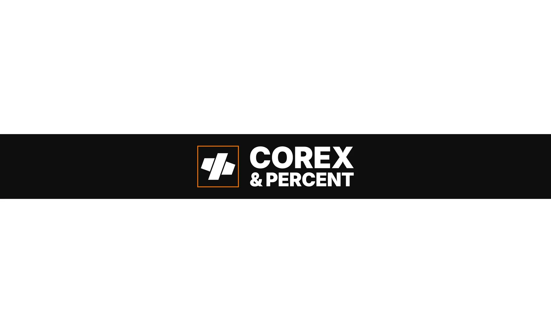 Grafică minimalistă pentru o banderolă de ambalaj neagră cu logo-ul Corex imprimat pe centru, pe fundal alb curat, realizat de FloBold.