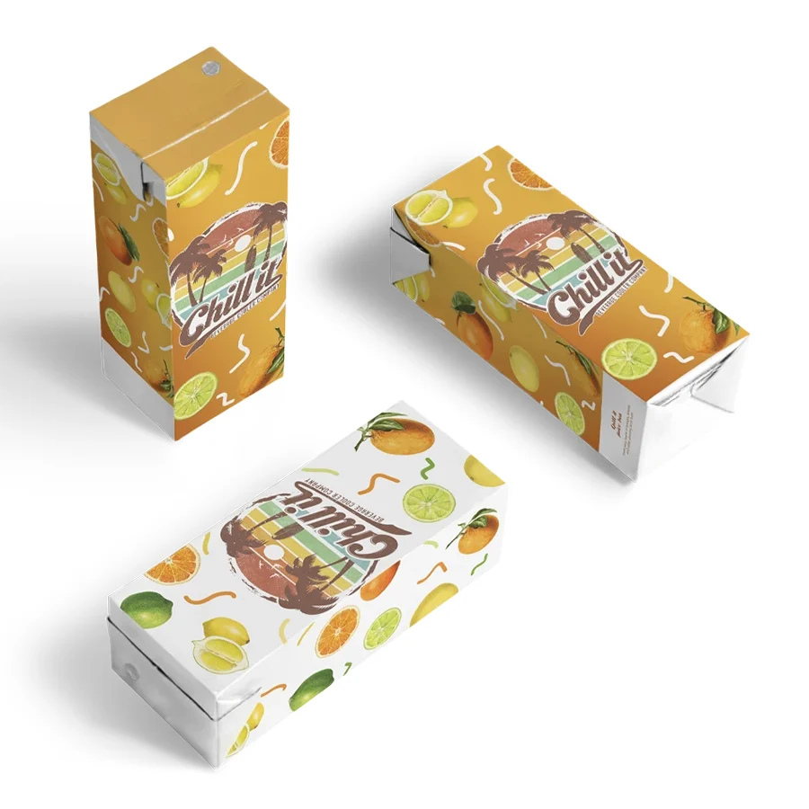 Proiect de packaging design si mockup 3d cu cutii de bauturi racoritoare Chill it realizat de FloBold. ghid design de ambalaj