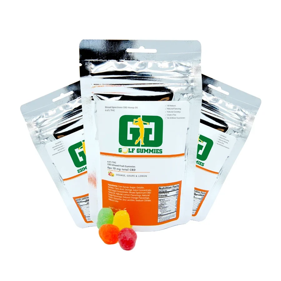 Proiect de packaging design si etichete pentru pungi de jeleuri Golf Gummies realizat de FloBold.