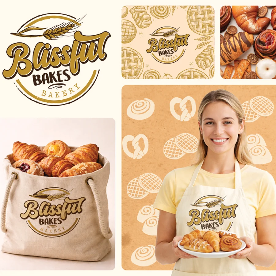 Proiect de branding si design pentru sacose din panza si sorturi personalizate Blissful Bakes Bakery de FloBold.