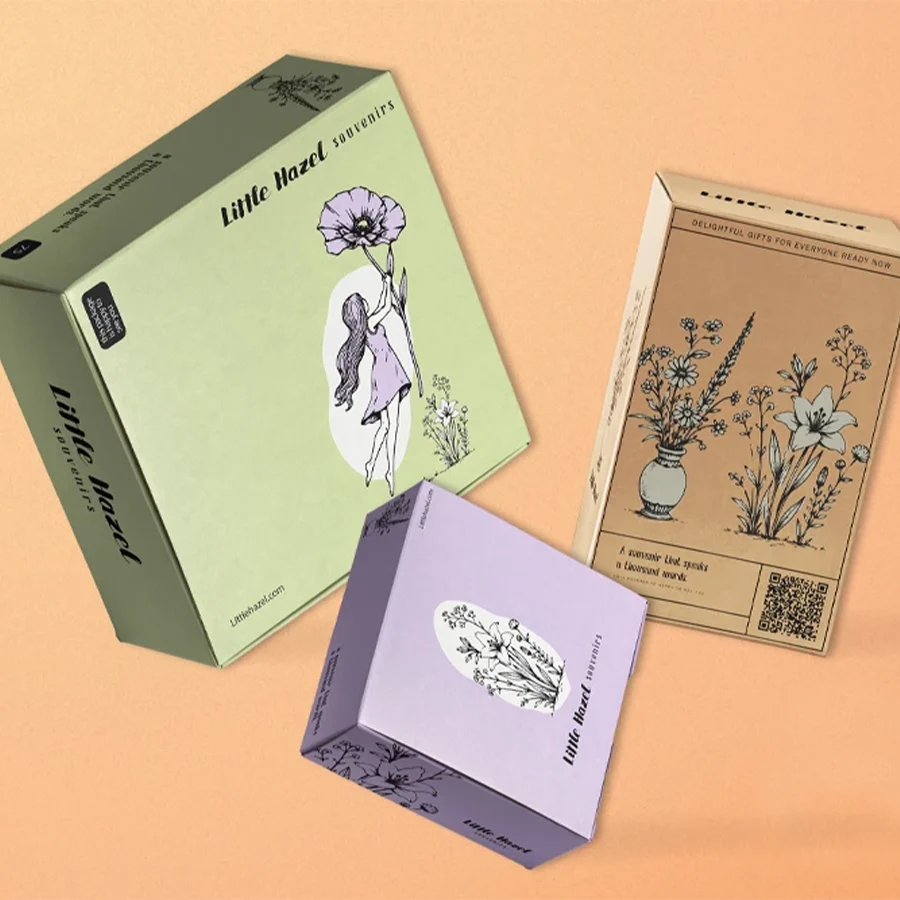 Proiect de packaging design si cutii din carton personalizate pentru suveniruri Little Hazel realizat de FloBold.