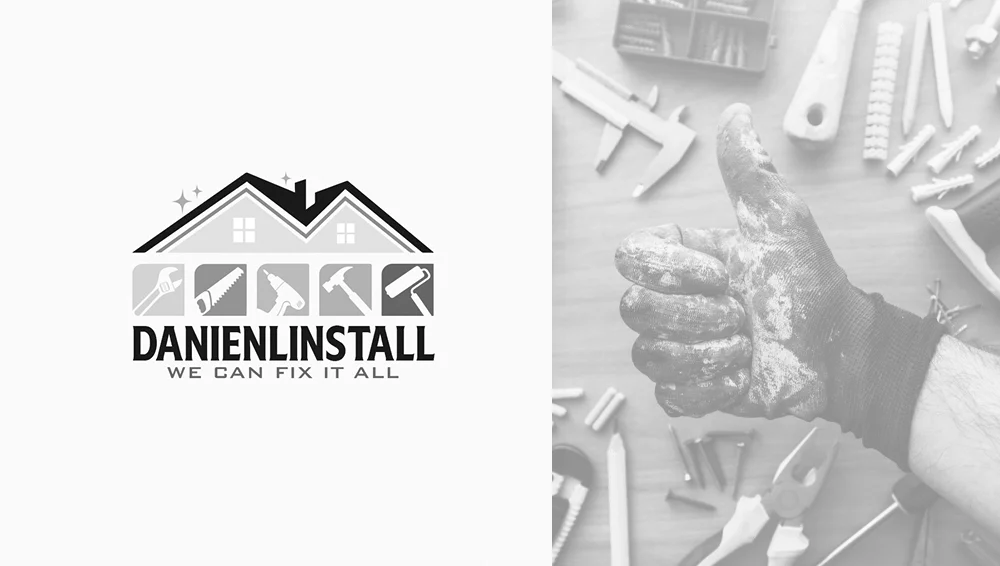 Design de logo pentru firmă de construcții și instalații Danienlinstall cu simbol de acoperiș, realizat de FloBold.