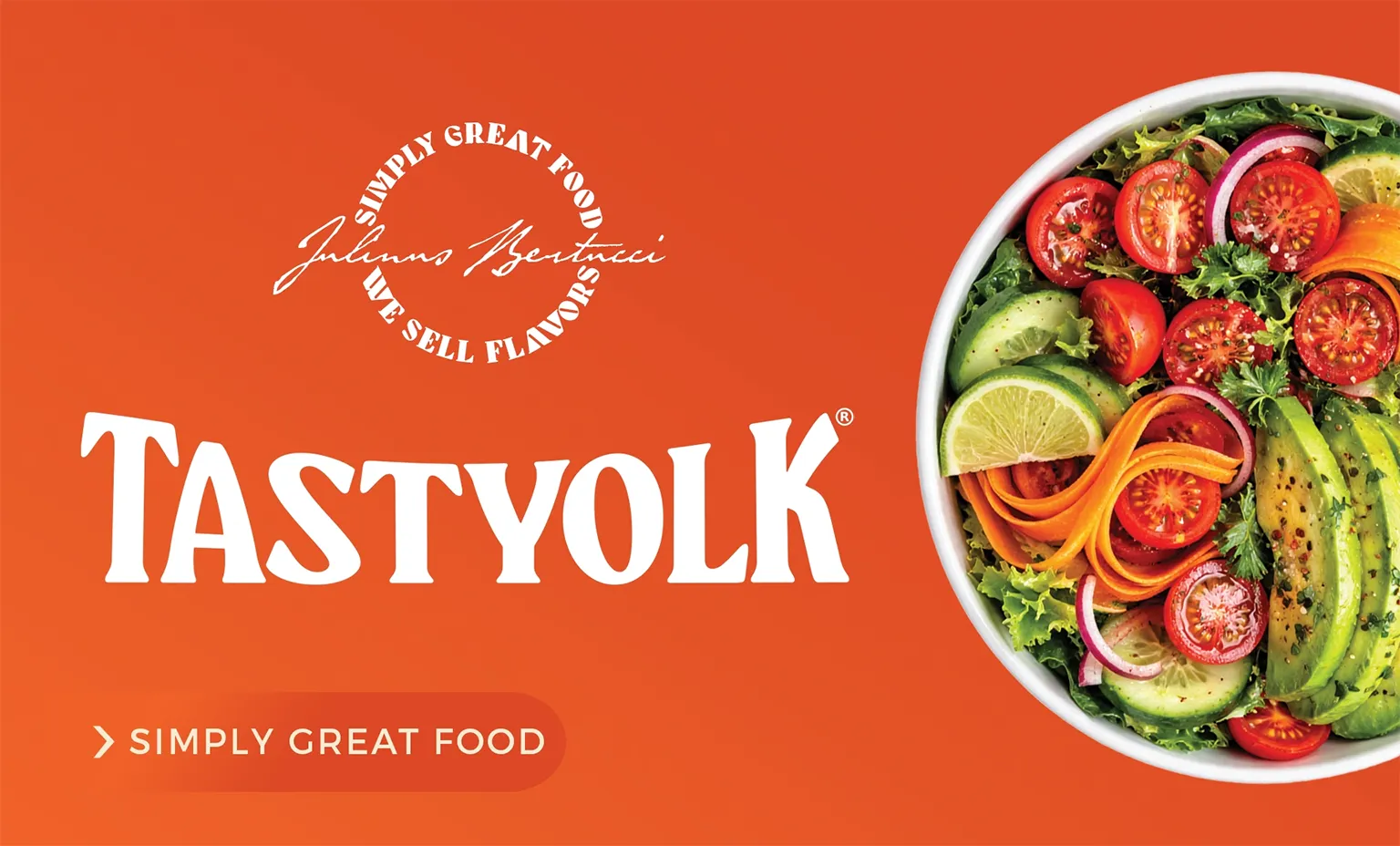 Varianta de logo Tastyolk si elemente grafice de ambalaj realizate de agentia FloBold.