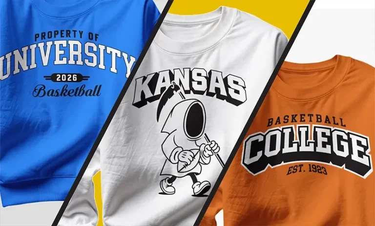 Colaj cu imprimeuri pentru haine sport stil universitar si hanorace personalizate realizate de FloBold.