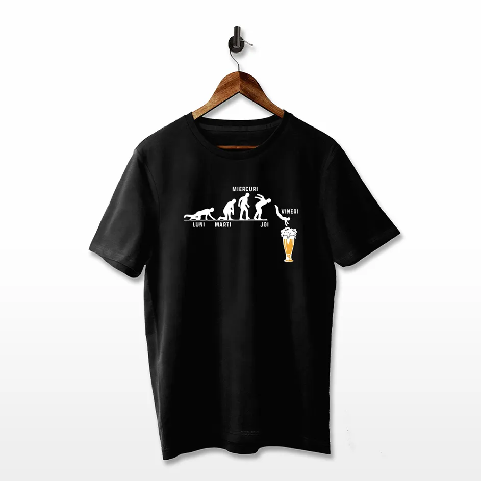 FloBold Studio - Design tricou amuzant evolutia saptamanii si plonjare in bere