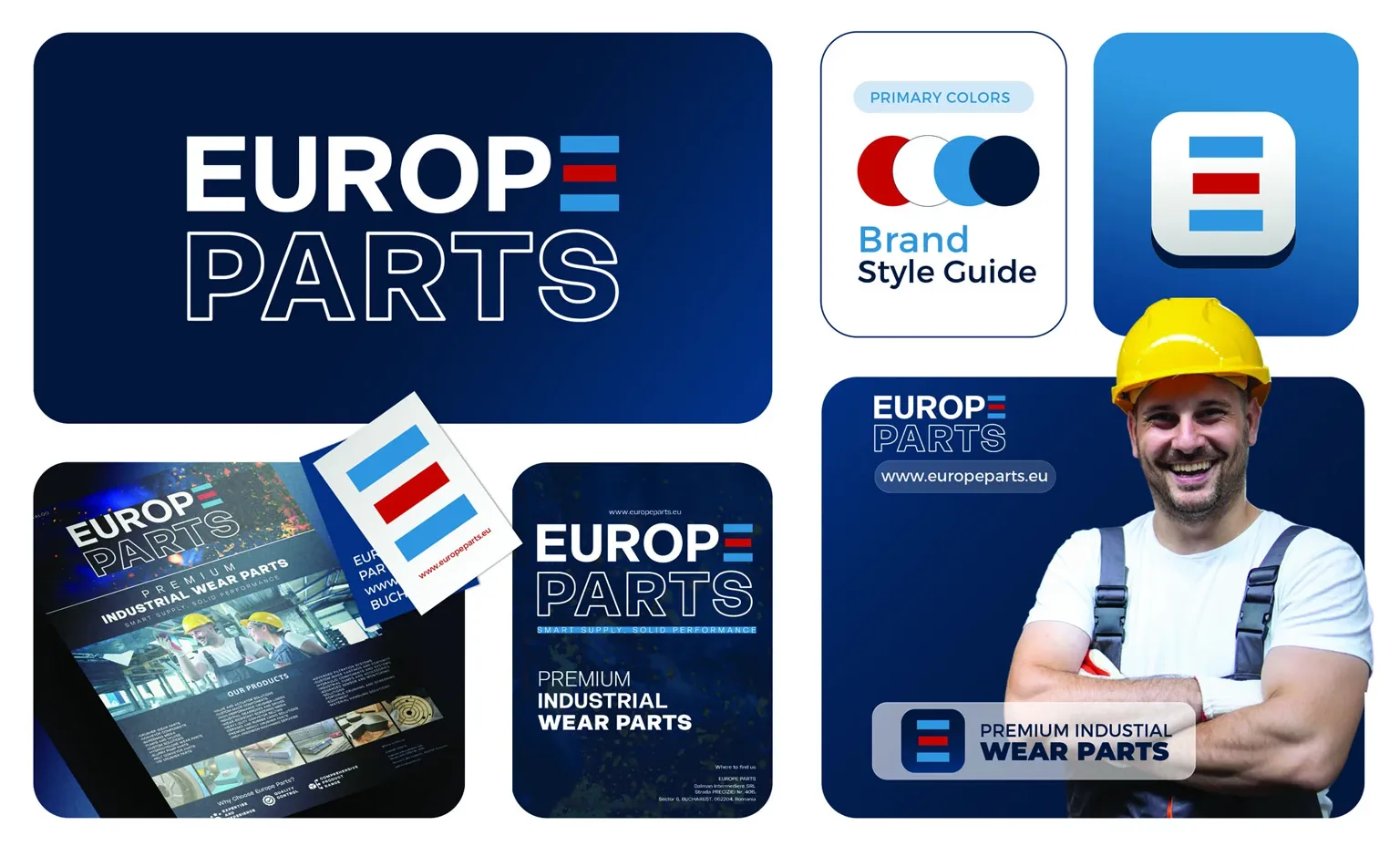 Proiect de brand identity industrial si papetarie personalizata pentru Europe Parts realizat de FloBold.