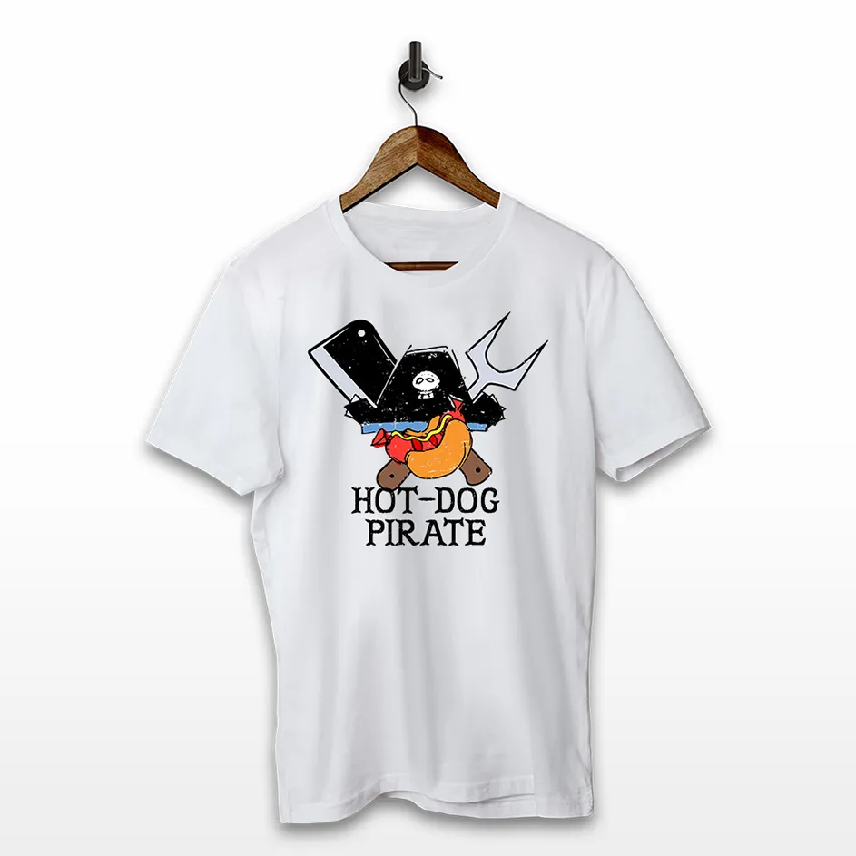FloBold Studio - Funny cartoon hot dog pirate mascot t-shirt design