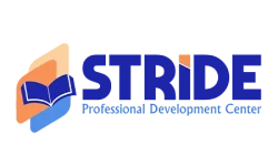 Design de logo STRIDE Professional Development Center cu simbol de carte deschisă, realizat de agenția flobold.