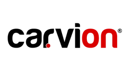 Design de logo modern cu textul carvion în culorile negru și roșu, realizat de agenția flobold.