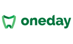 Design de logo minimalist realizat de flobold pentru clinica stomatologică oneday, cu o pictogramă în formă de dinte verde.